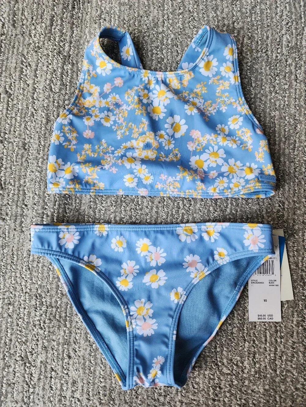 Roxy Adventurous Beach Girl Floral Set Size 10 Color Blue Floral NWT